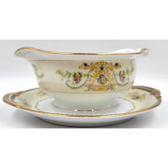 P B Charm Gravy Sauce Boat w Attached Underplate Gold Trim Japan 1950 - 1960's - Picture 4 of 7